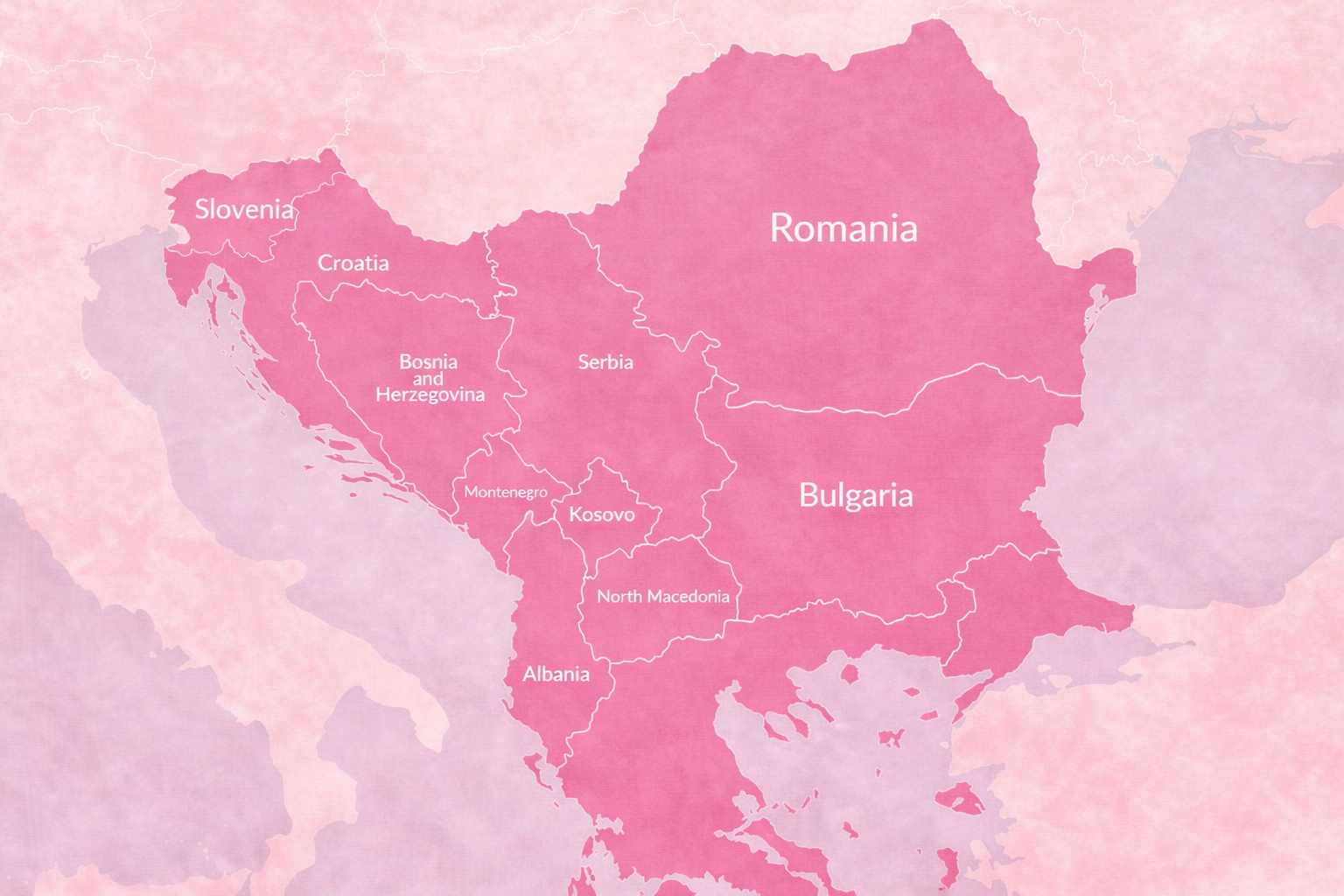 Illustrated map showing Bosnia and Herzegovina and wider Balkan destination coverage